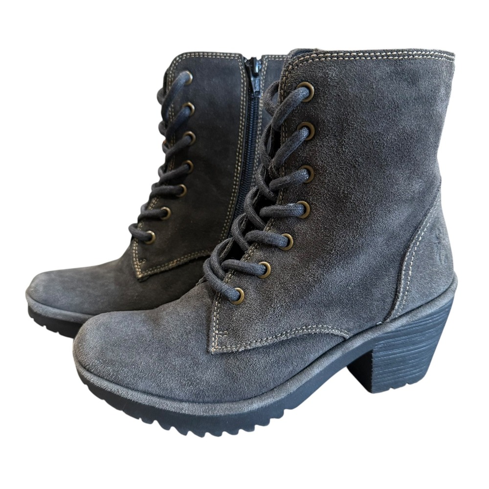 Fly London Suede Boots Women's Gray Size 36 Steampunk Woke Oil Diesel Block Heel